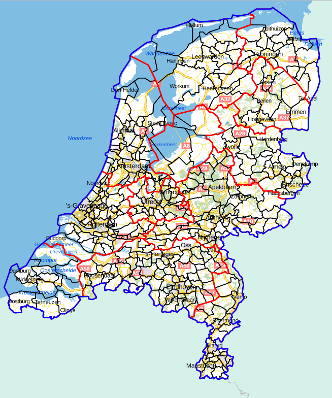 schermafbeelding met de Bestuurlijke grenzen 2017