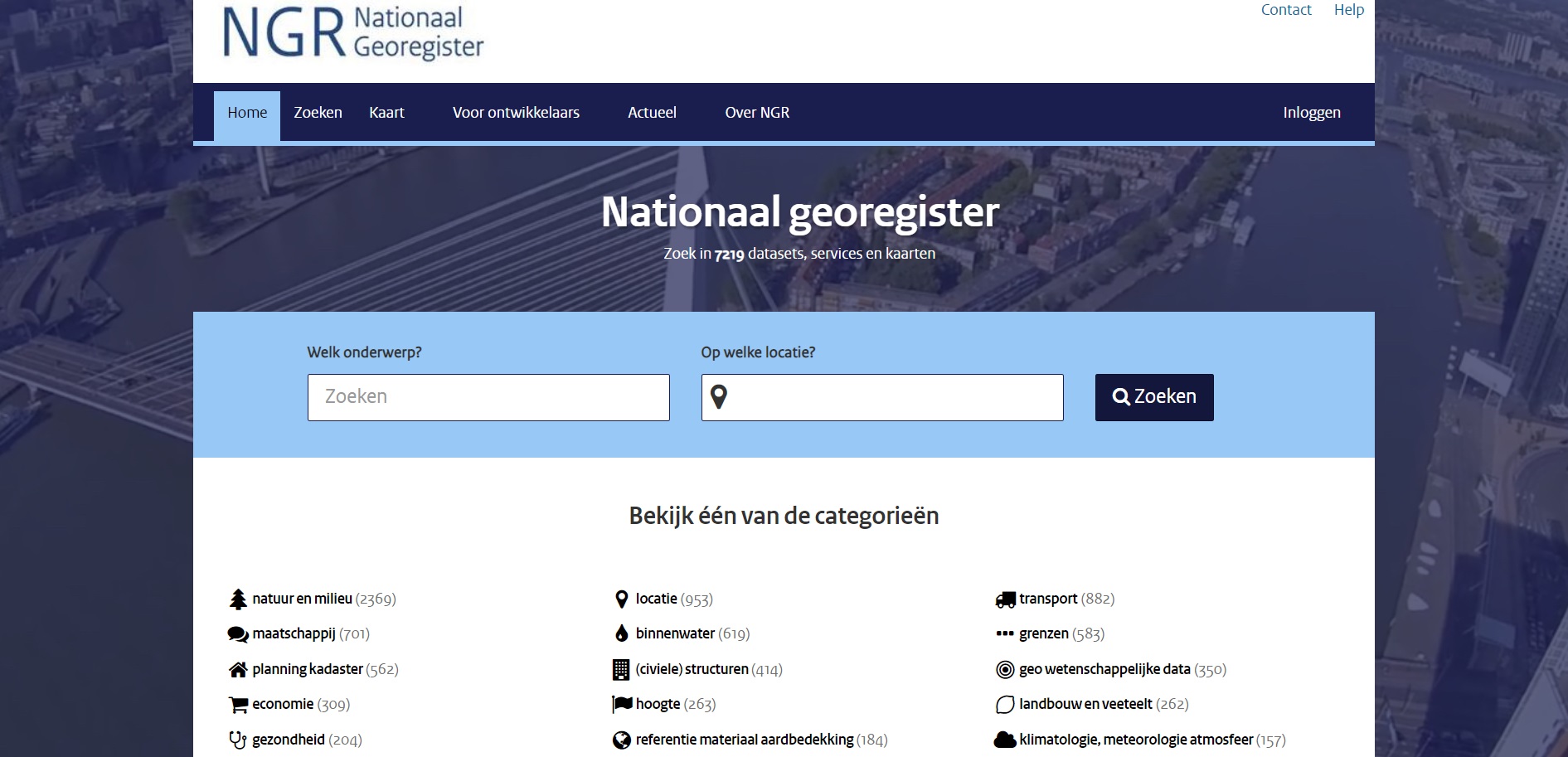 Afbeelding van het hoofdscherm Nationaal Georegister