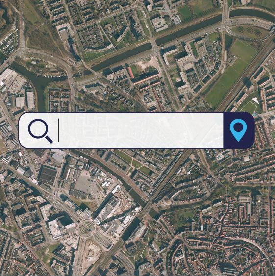 Afbeelding van een zoekbalk met als achtergrond de luchtfoto