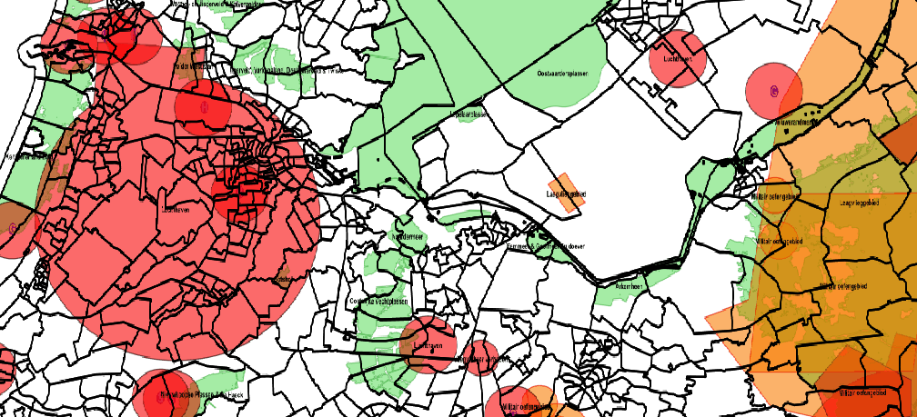 Visualisatie Drones no-fly zones en de CBS Wijk en Buurten 2018 layer gemeente grenzen