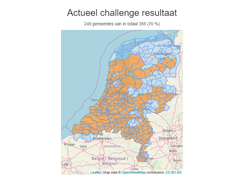 op deze kaart van Nederland wordt duidelijk aangegeven welke gemeenten al zijn bezocht