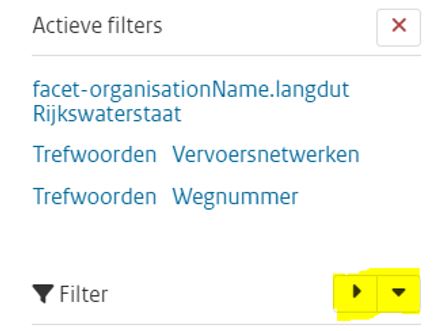 In de geel gearceerde pijltjes kan jde filters in en uitklappen in het filter venster 